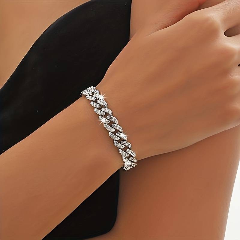 Luxury Glitter Rhinestone Cuban Chain Bracelet Women's