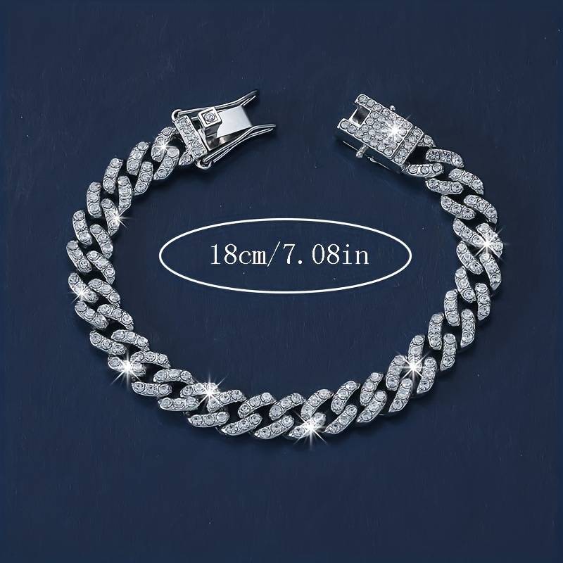 Luxury Glitter Rhinestone Cuban Chain Bracelet Women's